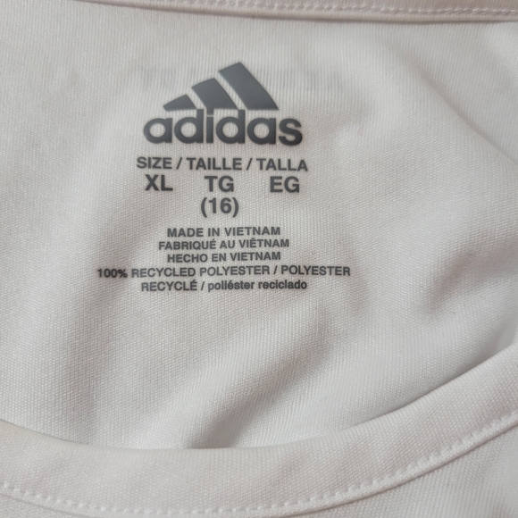 Kids White Adidas ss Iridescent logo design on front S XL fits like womens xs - Picture 5 of 5